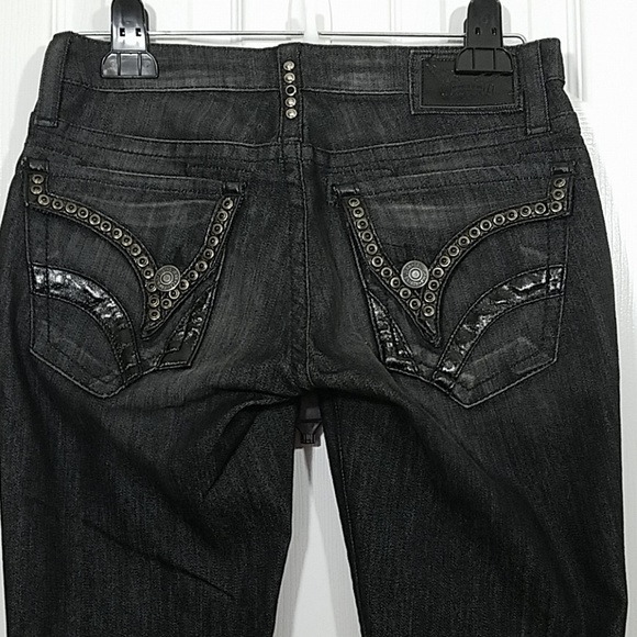 Robin's Jean's Straight Leg Studded Flap Pocket Black Size 26 - Picture 3 of 7
